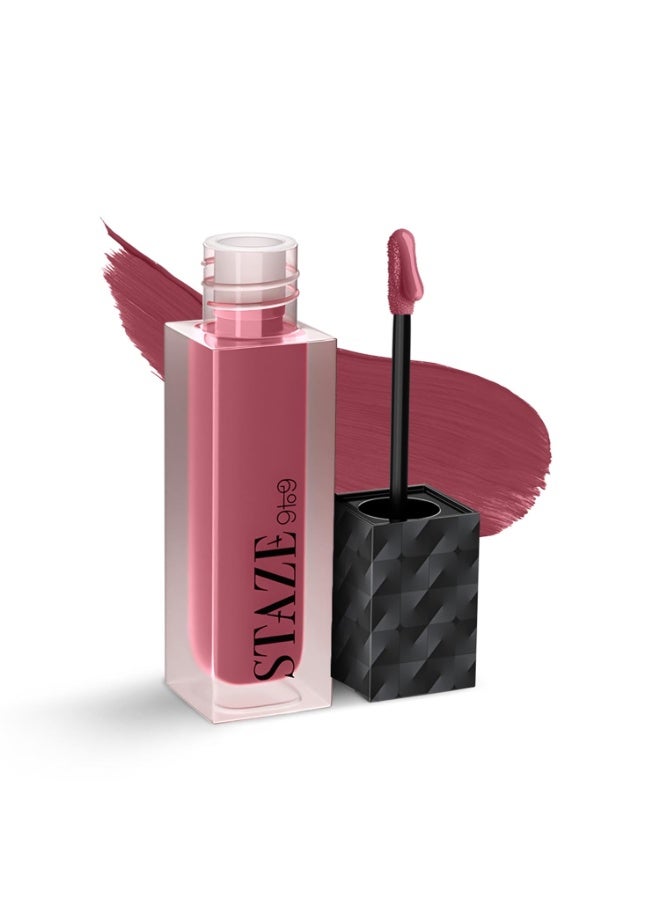 Staze 9to9 Lips Don't Lie Liquid Lipstick | Matte + Transfer-proof | 12hrs long stay with Intense Color Payoff | Lightweight & Comfortable | 02 Pink Mood On | 4 ml - Image 1